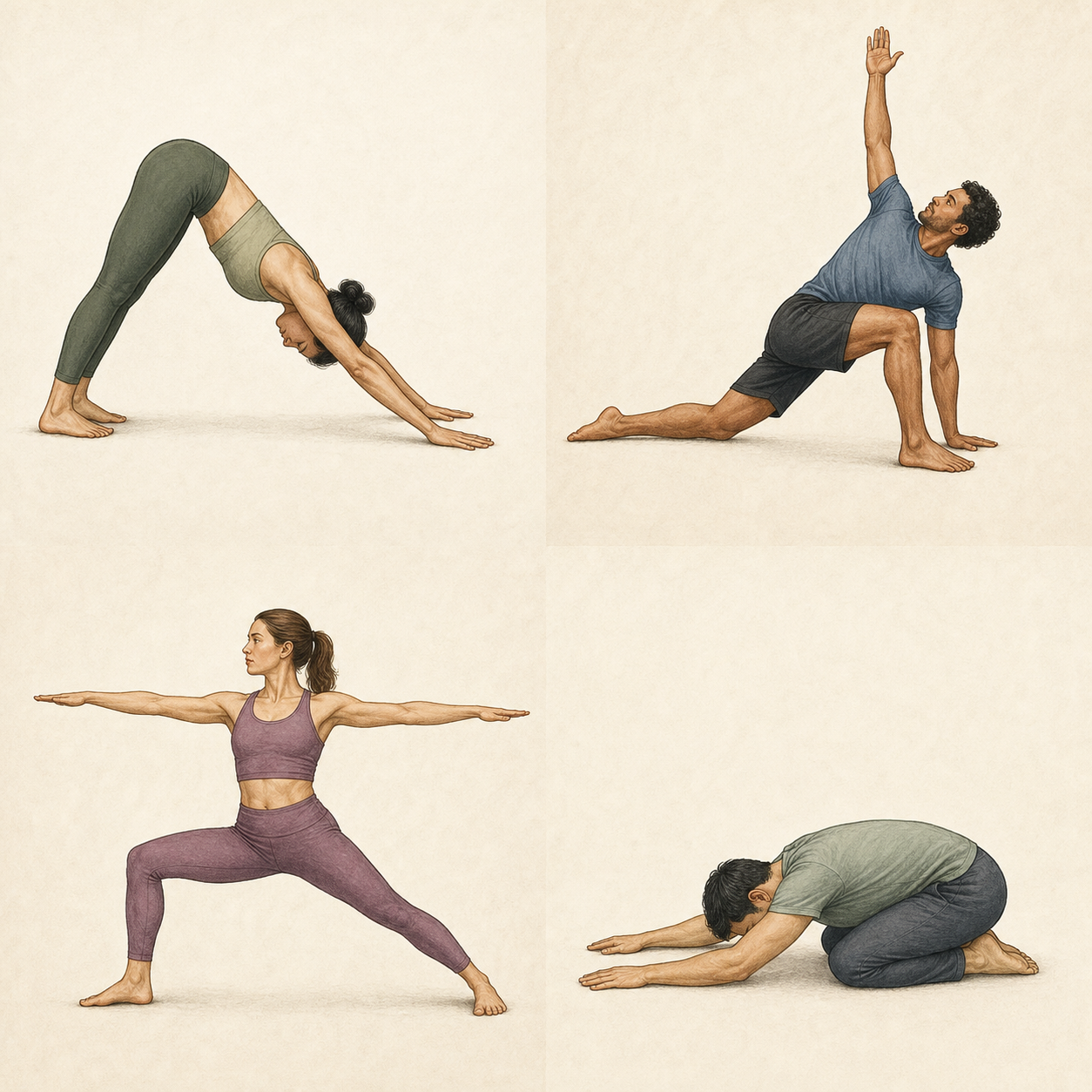 Lámina de ejercicios de yoga y movilidad