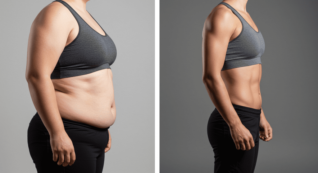 mujer baja de peso en un mes, comparacion de gorda a flaca, obesidad y fitness