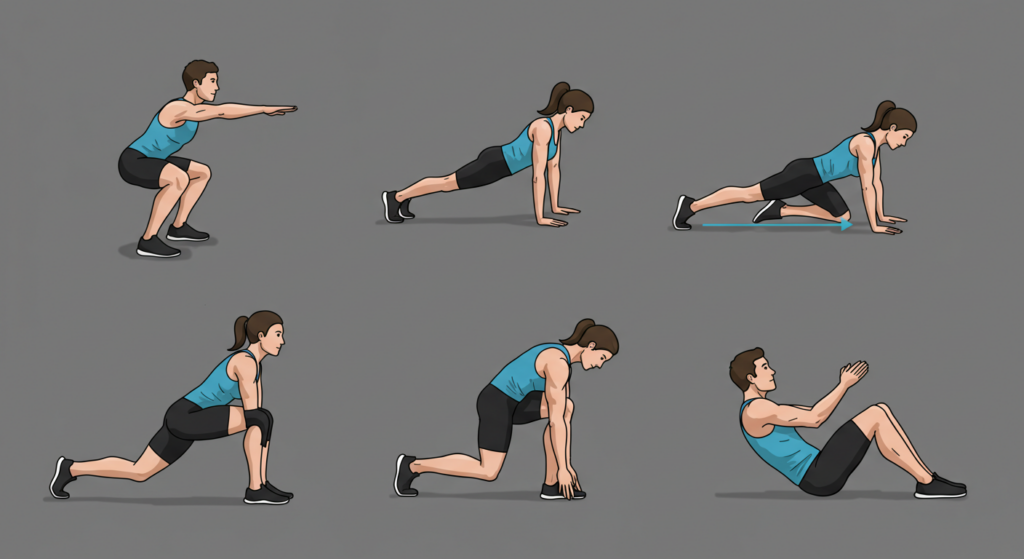 modelos en caricatura para mostrar ejemplos de una rutina en casa para principiantes - Fit Fat World